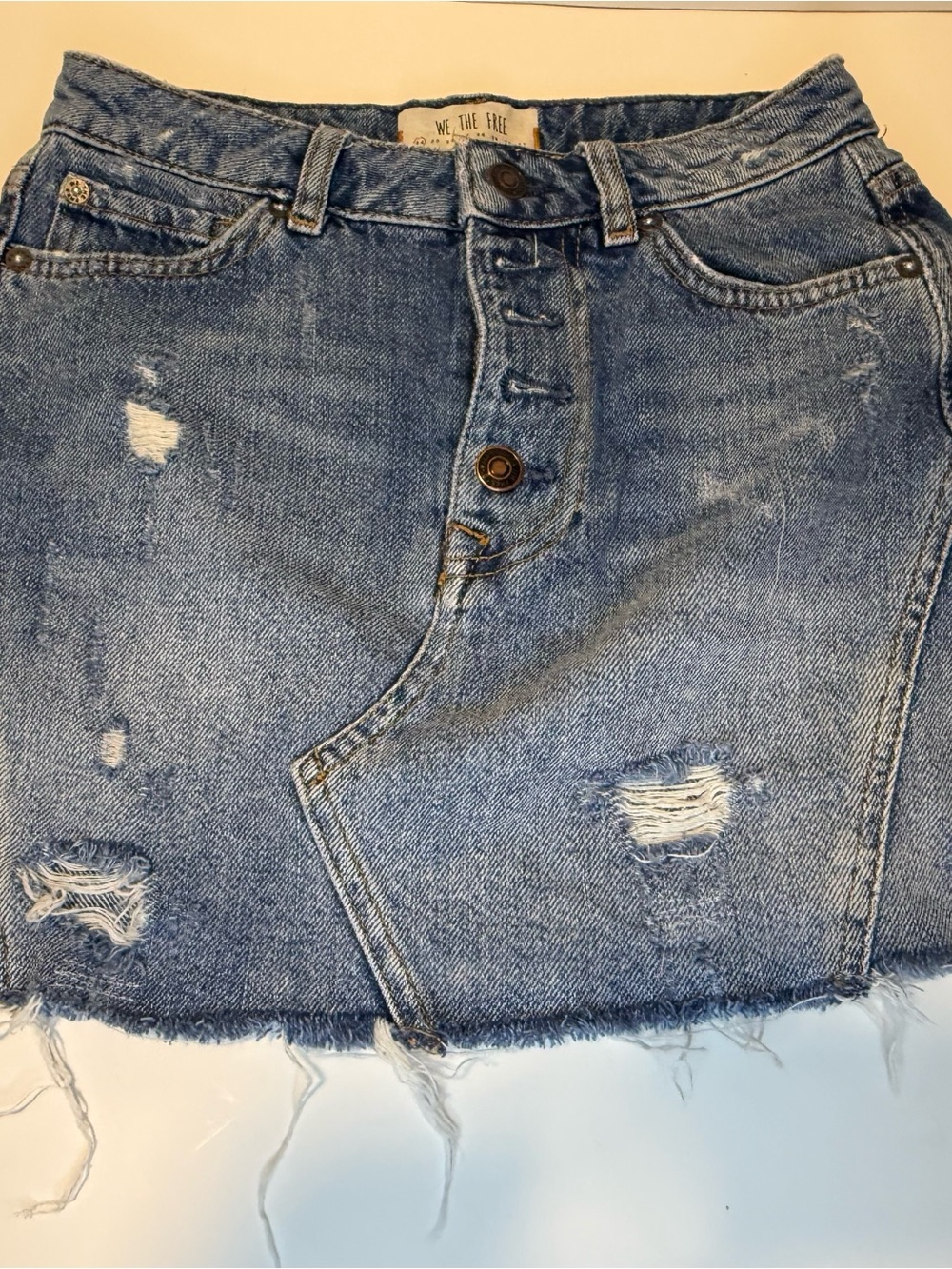 We The Free Distressed Blue Denim Mini Skirt size 24